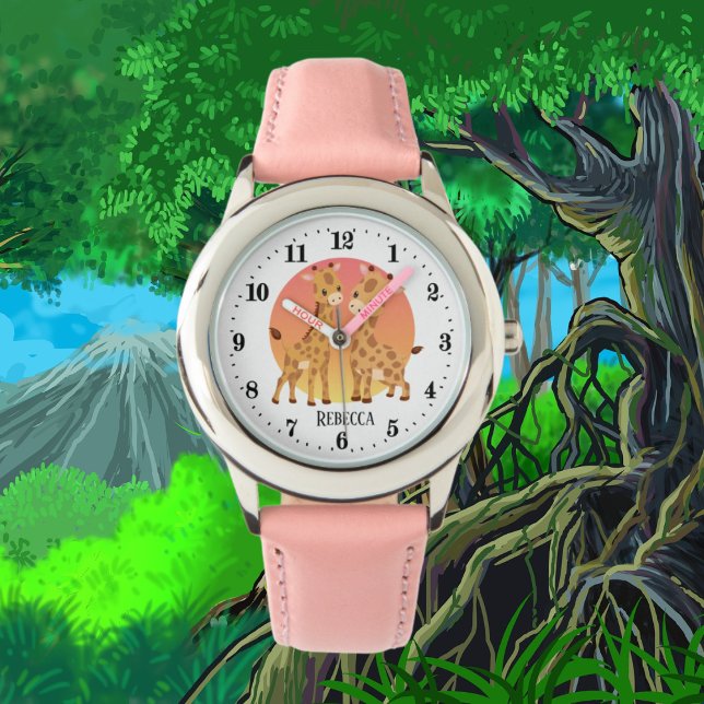 Jungelgiraffen-Liebhaber von niedlichen Mädchen tr Armbanduhr (Von Creator hochgeladen)