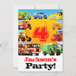 Jungen 4. Geburtstag Bauwagen Party Einladung