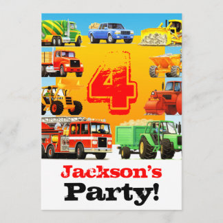 Jungen 4. Geburtstag Bauwagen Party Einladung