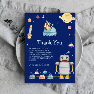 Jungen-Abenteuer-Spielzeug-Roboter-Outer-Space-Bab Dankeskarte