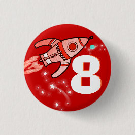 Jungen-Altersknopf der Weltraumrakete roter Button