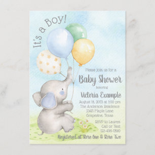 Jungen-Aquarell-Elefant-Babyparty-Einladungen Einladung