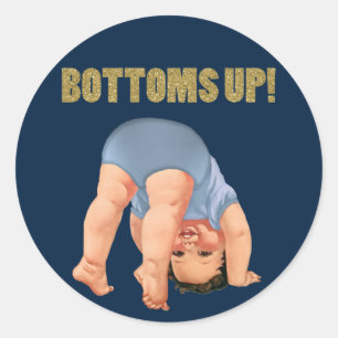 Jungen-Baby-Party 'Bottoms Up' Runder Aufkleber
