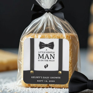 Jungen-Baby-Party Ein kleiner Gentleman Hosenträge Quadratischer Aufkleber