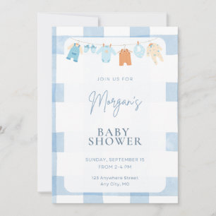 Jungen-Baby-Party in Blau kariert - Einladung an d