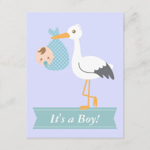Jungen-Baby-Party - Storch liefert süßen Babyjunge Einladung