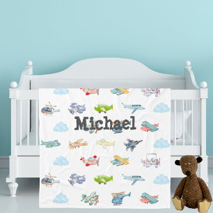 Jungen Baby Shower Aquarell Flugzeuge Wolken Benut Fleecedecke
