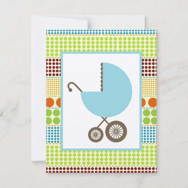 Jungen-Babyparty-blauer Wagen u. Boho Punkte Einladung (Vorderseite)