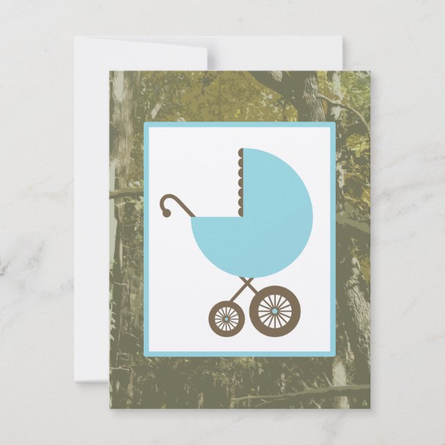 Jungen-Babyparty - blauer Wagen u. Tarnung Einladung (Vorderseite)