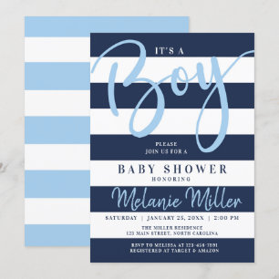 Jungen-Babyparty-Einladungen, Marine-blaue Einladung