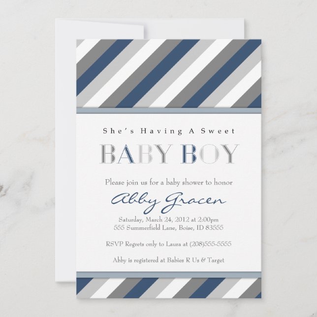 Jungen-Babyparty-Einladungen, Marine, Grau 875 Einladung (Vorderseite)