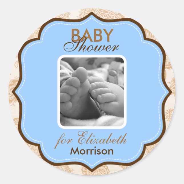Jungen Babyparty Runder Aufkleber (Vorderseite)