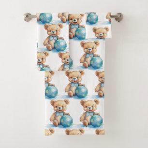 Jungen-Badehandtuch-Set Blaue Teddybären Badze Badhandtuch Set