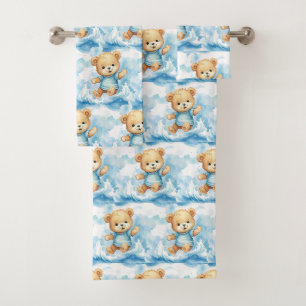 Jungen-Badetuch-Set Blaue Teddybären Badzeit Badhandtuch Set