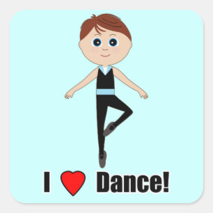 Jungen-Ballett-Tänzer: I Liebe-Tanz Quadratischer Aufkleber