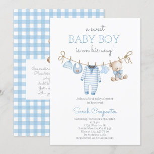 Jungen-Bär-Wäscheleine-Baby-Shower-Einladung Einladung