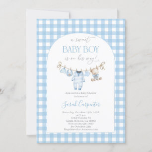 Jungen-Bär-Wäscheleine-Baby-Shower-Einladung Einladung