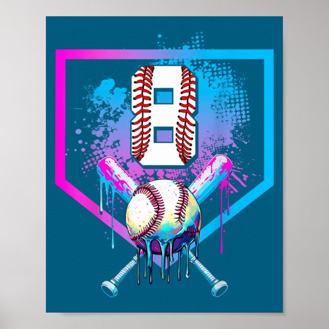 Jungen Baseball Drip 8. Geburtstag Zuhause Poster (Vorne)