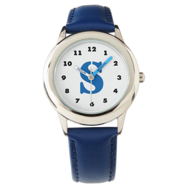 Jungen beobachten | personalisierter Buchstabe S M Armbanduhr (Vorderseite)