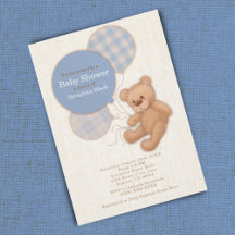 Jungen Blau Karierter Teddybär Baby Shower