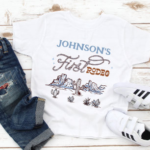 Jungen Blau Western Wüste Erstes Rodeo 1. Geburtst Baby T-shirt