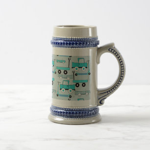 Jungen Blaue Räder Retro Roller Autos Wagen LKWs Bierglas
