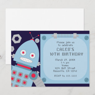 Jungen Blaue Roboter Benutzerdefinierte Geburtstag Einladung