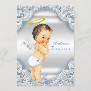 Jungen-blaue weiße Engels-Jungen-Baby-Taufe Einladung