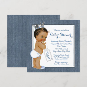 Jungen Blaues Jeans Ethnisches Baby Shower Einladung