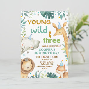 Jungen Braun Gepard-Druck Jung Wild Drei Geburtsta Einladung