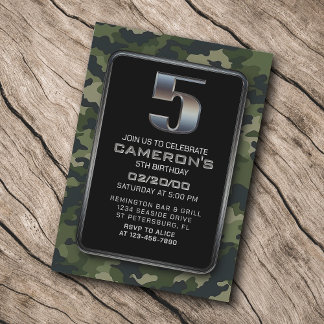 Jungen Camouflage Jagdarmee 5. Geburtstag Einladung