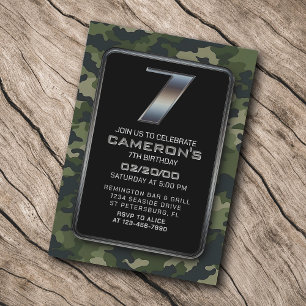 Jungen Camouflage Jagdarmee 7. Geburtstag Einladung