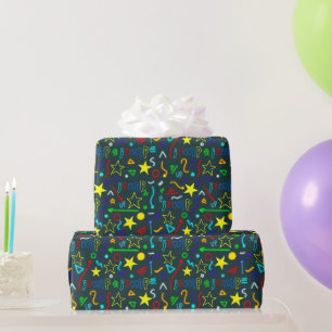 Jungen Cool Neon Trampolin Kindergeburtstag Geschenkpapier