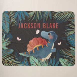 Jungen-Decke mit Dinosaurier und goldenen Blättern Sherpadecke