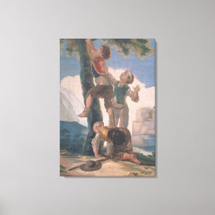 Jungen, die einen Baum klettern Leinwanddruck