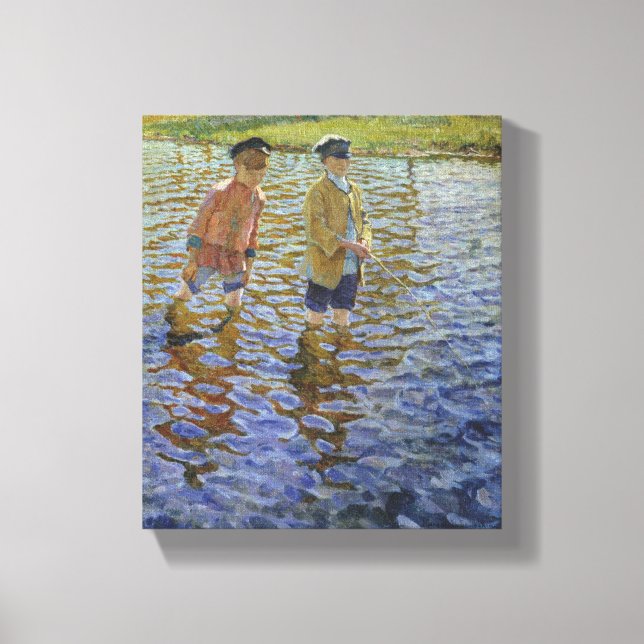 Jungen, die im Fluss fischen (Vintage Angler) Leinwanddruck (Vorderseite)