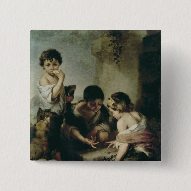 Jungen, die Würfel, c.1670-75 spielen Button (Vorderseite)