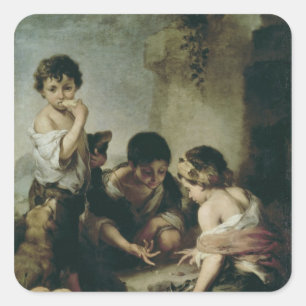 Jungen, die Würfel, c.1670-75 spielen Quadratischer Aufkleber