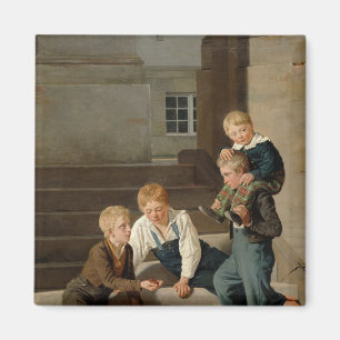 Jungen, die Würfel vor Christiansborg spielen Magnet