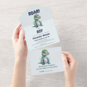 Jungen-Dinosaurier-Baby-Shower-Einladung All In One Einladung