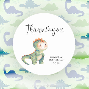 Jungen-Dinosaurier Danke Baby-Party Runder Aufkleber
