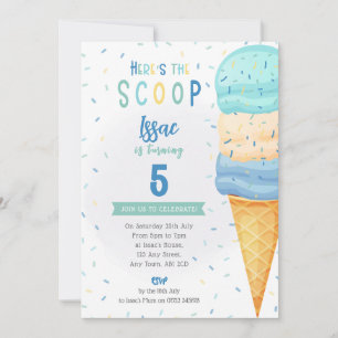 Jungen-Eiscreme-Kegel-Einladung - Blaue Grüne Kuge Einladung