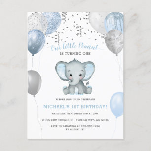 Jungen-Elefant  Ballons 1. Geburtstag Postkarte