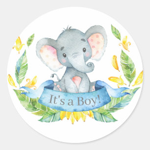 Jungen-Elefanten-Baby-Party Blau Runder Aufkleber