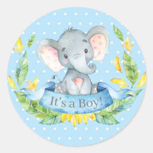 Jungen-Elefanten-Baby-Party Blau Runder Aufkleber