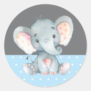 Jungen-Elefanten-Baby-Party Blau und Grau Runder Aufkleber