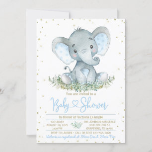 Jungen-Elefanten-Blaugold-Baby-Shower-Einladung Einladung