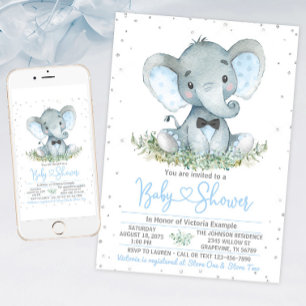 Jungen-Elefanten-Flitter-Baby-Shower-Einladung Einladung