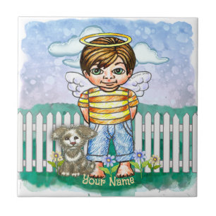 Jungen Engel und Hund  Fliese