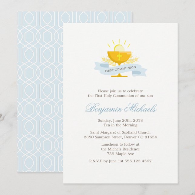 Jungen Erste Heilige Kommune Einladung (Vorne/Hinten)